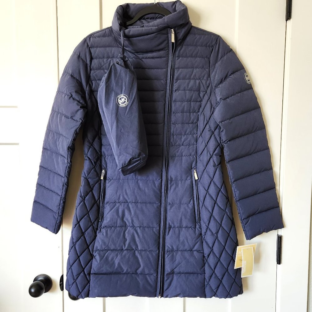 Michael Kors Packable Puffer Down Coat Navy Women’s Medium Quilted Jacket NWT